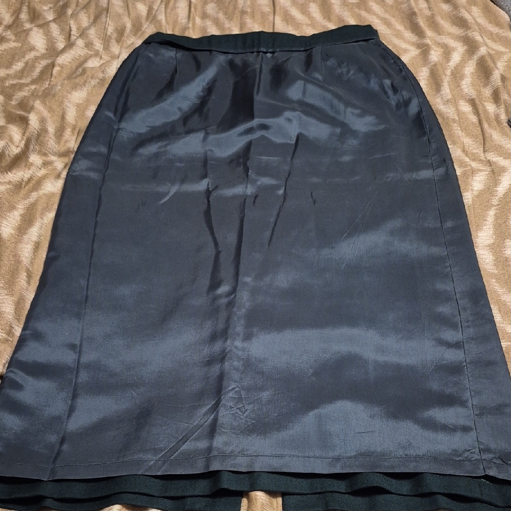 Vintage Rafaella Dark Green Wool Straight Maxi Skirt Size 16 - Picture 9 of 10